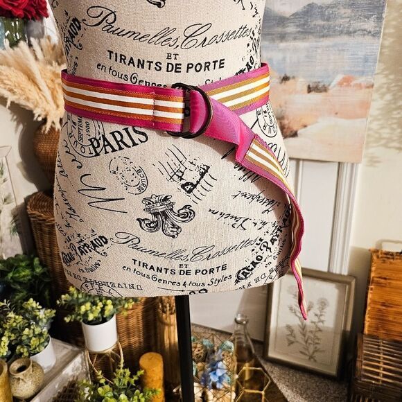 J. Crew Preppy Grosgrain Ribbon Silver D. Ring Belt. - Picture 1 of 15